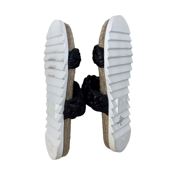 Marc Fisher Jaimee Braided Flat Espadrille Slip On Sandal Size 8 Black Leather - Picture 8 of 10